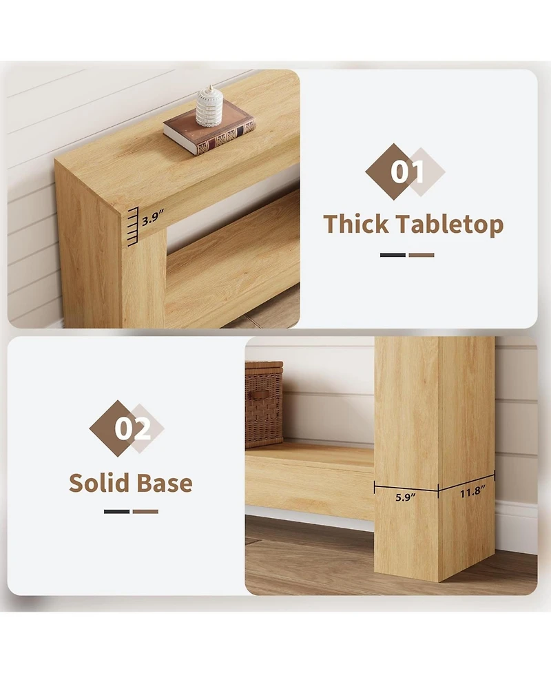 gaomon Entryway Console Table, Farmhouse 2-Tier Entryway Table, Long Sofa Accent Table Behind Couch Table with Open Storage