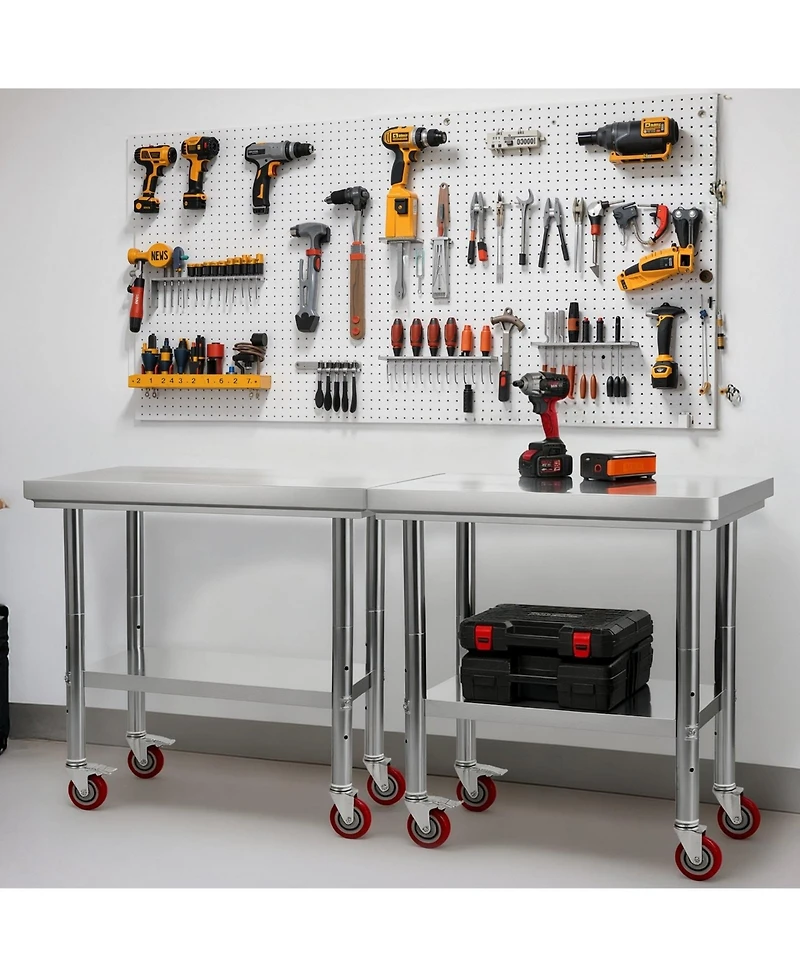 Sugift Stainless Steel Food Prep Worktable 24 x 35.4 in With Wheels for Commercial Use