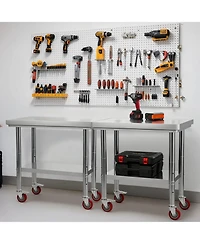 Sugift Stainless Steel Food Prep Worktable 24 x 35.4 in With Wheels for Commercial Use