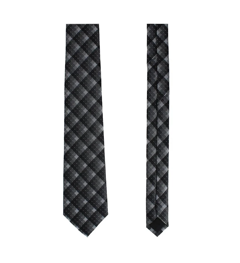 Trafalgar Men's Falcon Grey and Silver Micro Square Business Silk Necktie
