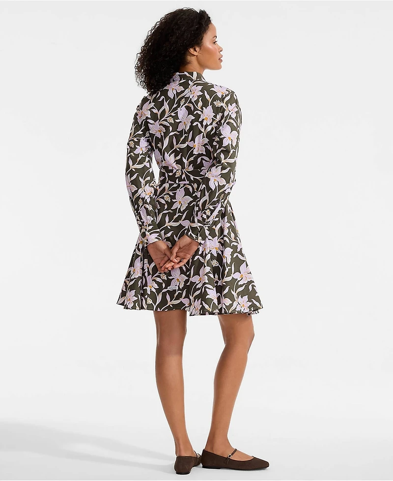 Lands' End Women's Poplin Button Front Dress with Godets