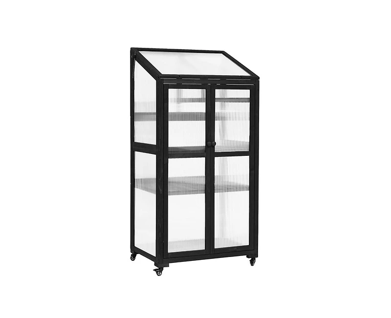 sumyeg 62inch Outdoor Height Wood Large Greenhouse Balcony Portable Cold Frame with Wheels and Adjustable Shelves