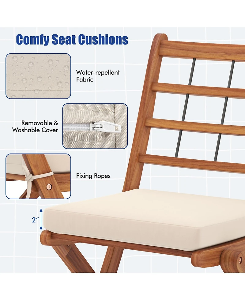 sumyeg 3-Piece Acacia Wood Patio Bistro Set with Seat Cushions