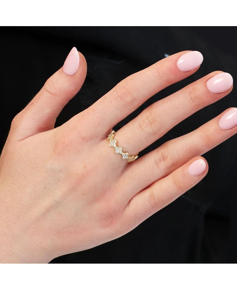 The Lovery Cz Clover Station Band 14K Gold-Plated Sterling Silver