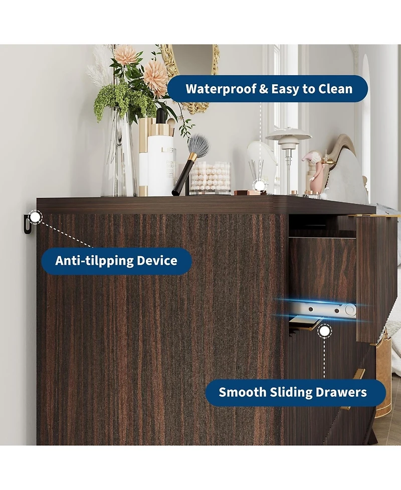 gaomon Modern Fluted Dresser with 8 Drawers and Faux Marble Top