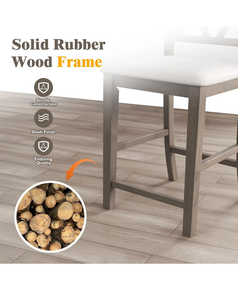 Gouun 24 in Cross-Back Linen Fabric Counter Height Bar Stool Set of 2 with Upholstered Seat