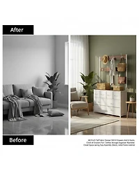 Yigii Tall Fabric Dresser 8 Drawers 6 Hooks Chest Bedroom Storage Organizer Space Saving Easy Assembly