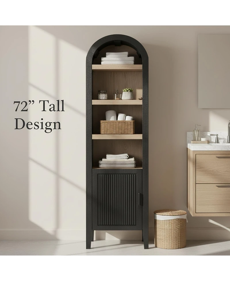 Yigii Tall Arched Pantry Cabinet Reeded Doors 5Tier Adjustable Shelves Bookshelf Storage