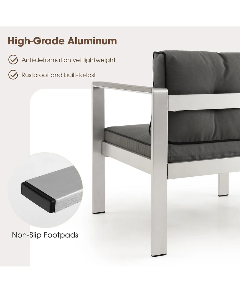 Gymax Patio Aluminum Armchair Contemporary Sofa Chair w/ Wpc Armrests