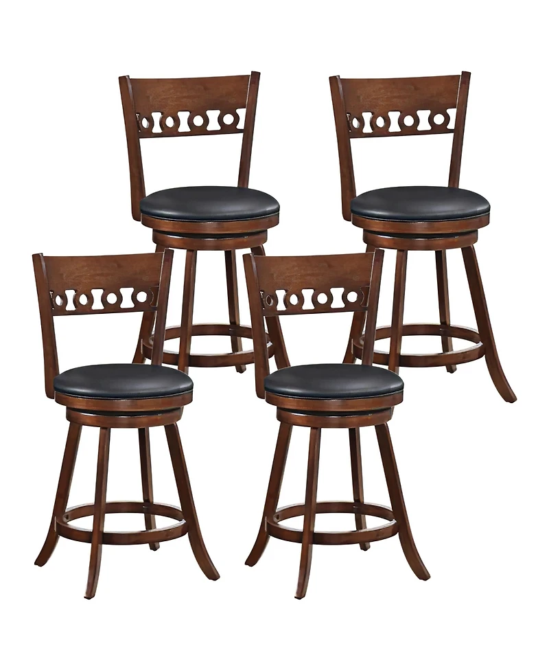 Gymax 4PCS 24.5'' Counter Height Bar Chairs Swivel Bar Stools w/ Rubber Wood Frame