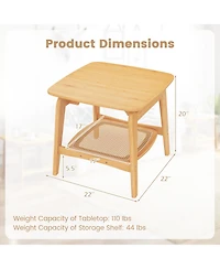 sumyeg Boho Bamboo Sofa Side Table with Faux Rattan Storage Shelf