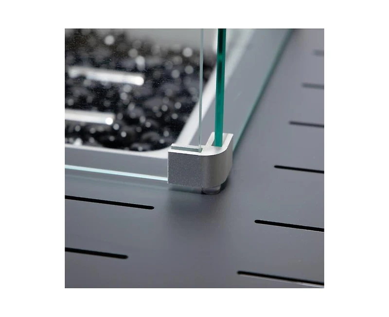 LeisureMod Chelsea Propane Fire Pit 44 Inch 55,000 Btu Auto-Ignition Gas Table with lid, Wind Guard and Decorative Stones Aluminum Frame