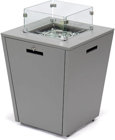 LeisureMod Chelsea 32" Modern Gas Fire Pit Table 37,000 Btu Propane Steel Outdoor with Tempered Glass Wind Guard and Lid for Patio