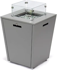 LeisureMod Chelsea 32" Modern Gas Fire Pit Table 37,000 Btu Propane Steel Outdoor with Tempered Glass Wind Guard and Lid for Patio