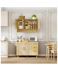 gaomon Kitchen Pantry Cabinet with Rattan Doors and Storage Drawers