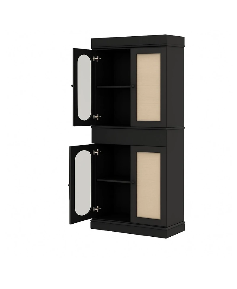 gaomon Rattan Kitchen Pantry Cabinet with Doors and Adjustable Shelves