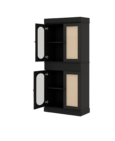 gaomon Rattan Kitchen Pantry Cabinet with Doors and Adjustable Shelves