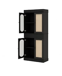 gaomon Rattan Kitchen Pantry Cabinet with Doors and Adjustable Shelves