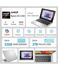 Dell 14 14" Traditional Laptop Amd Ryzen Ai 5 16GB Ram Amd Radeon Graphics 512GB Ssd Storage Windows 11 Home 60Hz - Silver