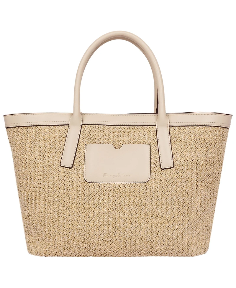 Tommy Bahama Raffia and Pu Large Logo Tote – Woven Straw Beach Tote with Pineapple Charm