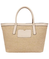Tommy Bahama Raffia and Pu Large Logo Tote – Woven Straw Beach Tote with Pineapple Charm