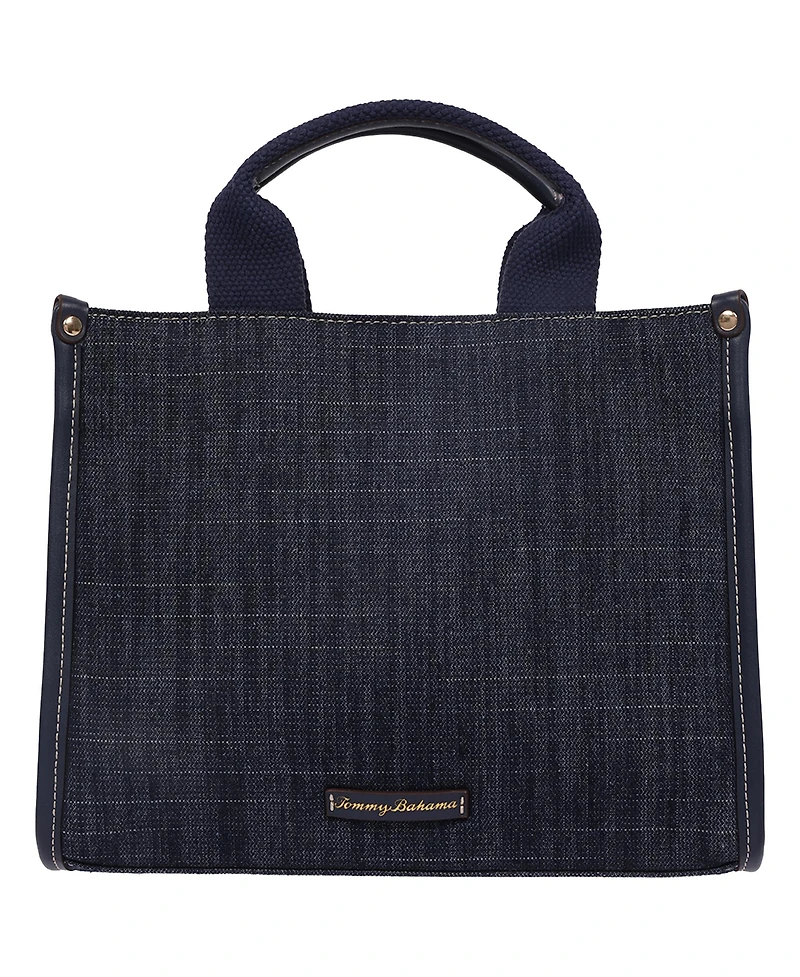 Tommy Bahama Dorothy Medium Denim Tote – Embroidered Leaf Convertible Top Handle and Crossbody Bag