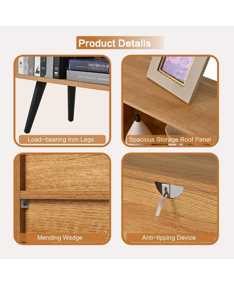 Gaomon 10 Cube Bookshelf, 3 Tier Modern Wide Bookcase with Legs, Mid-Century Wood Bookshelves Storage, Natural Large Book Case