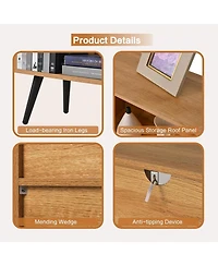 Gaomon 10 Cube Bookshelf, 3 Tier Modern Wide Bookcase with Legs, Mid-Century Wood Bookshelves Storage, Natural Large Book Case