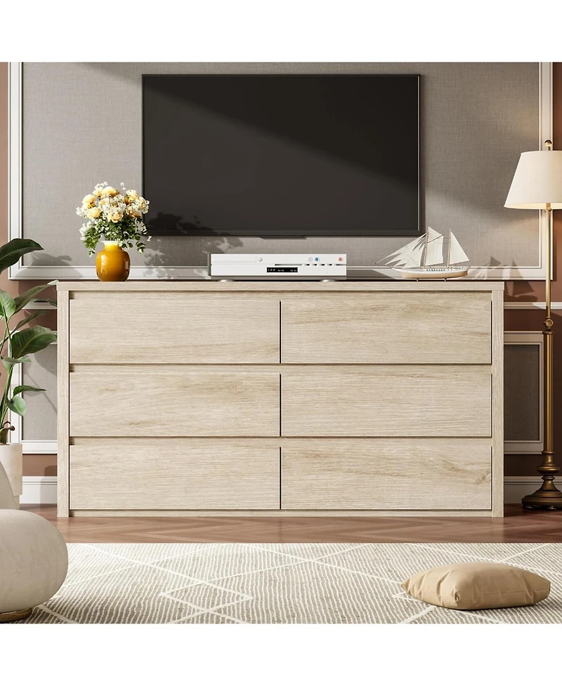 gaomon 6 Drawer Dresser for Bedroom, Wide Wood Chest of Drawers Handle Free, Large Modern Dresser Storage Cabinet for Living Room