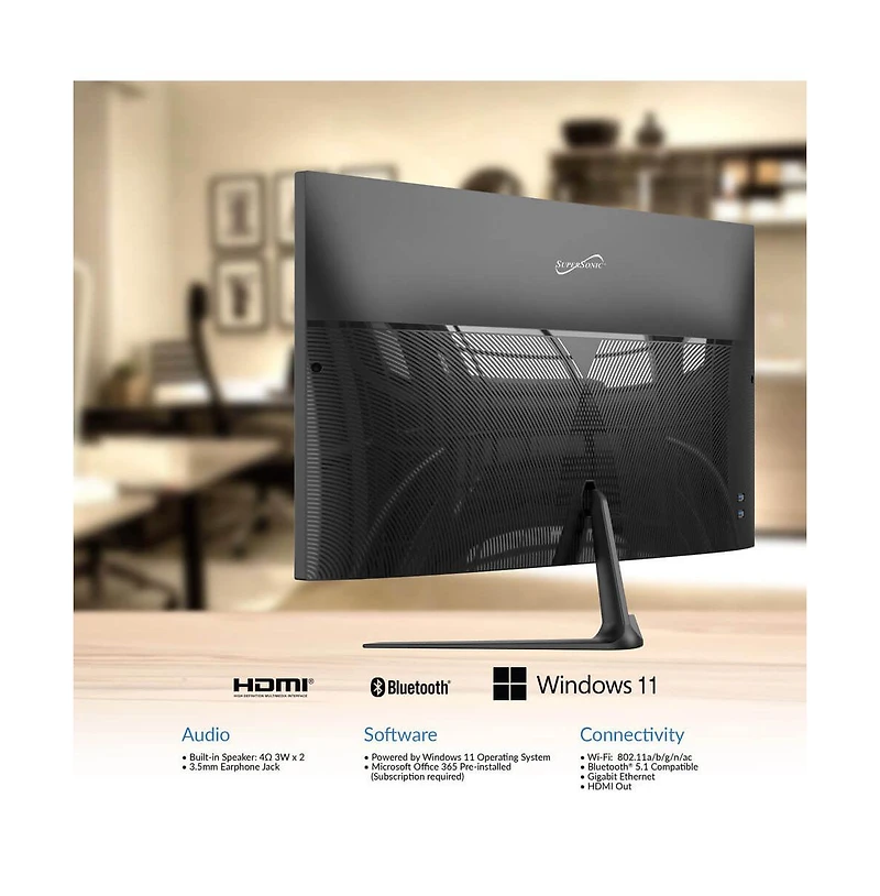 Supersonic 27" All-In-One Desktop Computer Intel Quad-Core N100 16GB Ram 512GB Ssd Intel Uhd Graphics Windows 11 – Gray