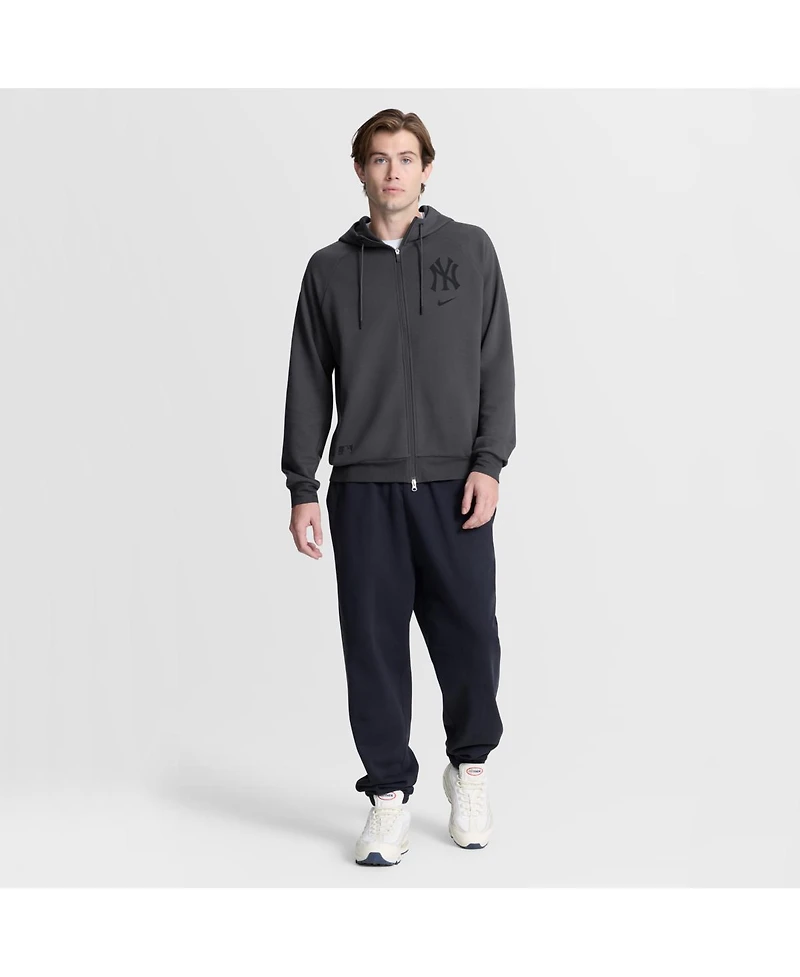 Nike Men's Anthracite New York Yankees Authentic Collection Player Raglan Dri-fit Full-Zip Hoodie