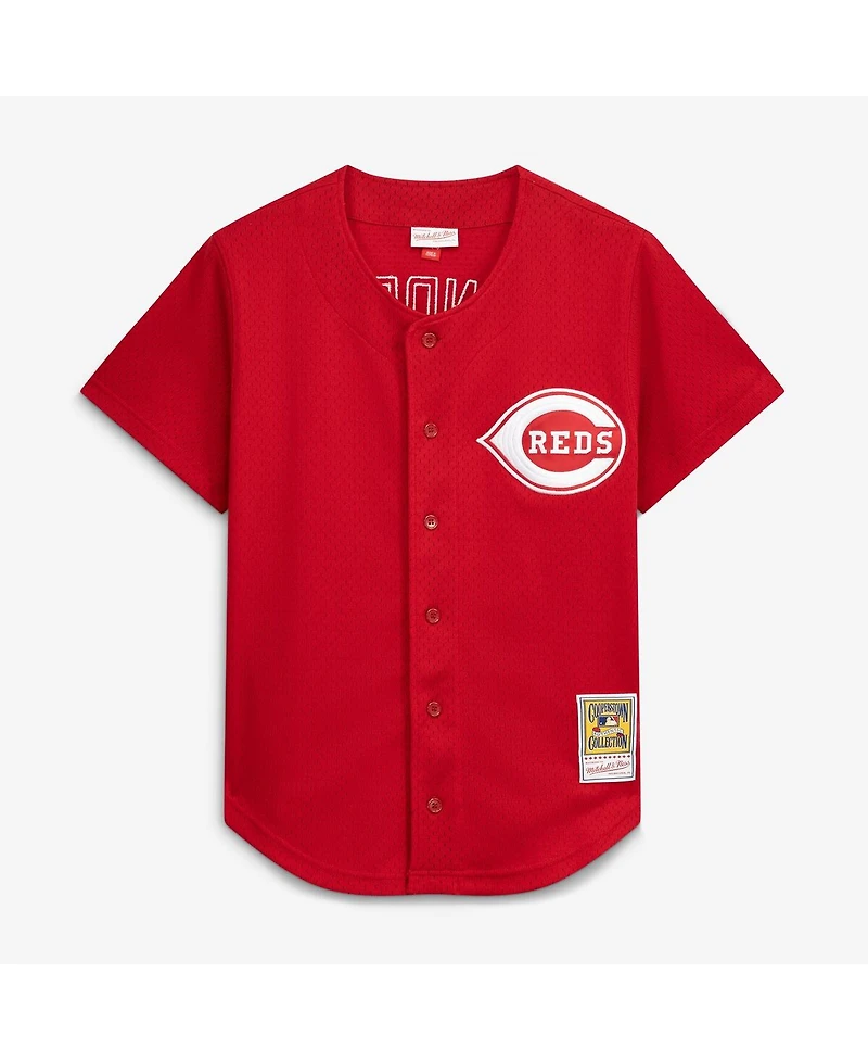 Mitchell & Ness Men's Deion Sanders Red Cincinnati Reds Cooperstown Mesh Batting Practice Button-Up Jersey