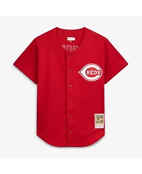 Mitchell & Ness Men's Deion Sanders Red Cincinnati Reds Cooperstown Mesh Batting Practice Button-Up Jersey