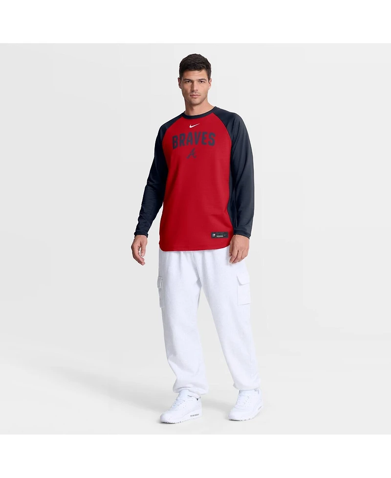 Nike Men's Red Atlanta Braves Authentic Collection Raglan Dri-fit Sweatshirt