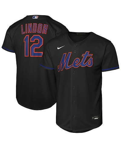 Nike Big Boys and Girls Francisco Lindor Black New York Mets Alternate Replica Jersey