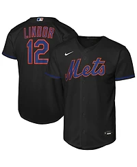 Nike Big Boys and Girls Francisco Lindor Black New York Mets Alternate Replica Jersey