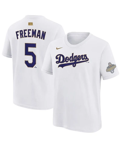 Nike Big Boys and Girls Freddie Freeman White Los Angeles Dodgers 2026 Gold Collection Name Number T-Shirt