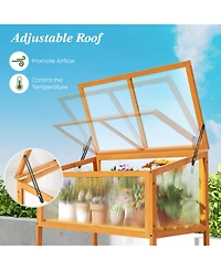 Sugift Wood Cold Frame Greenhouse with Transparent Openable Roof and Slatted Storage Shelf