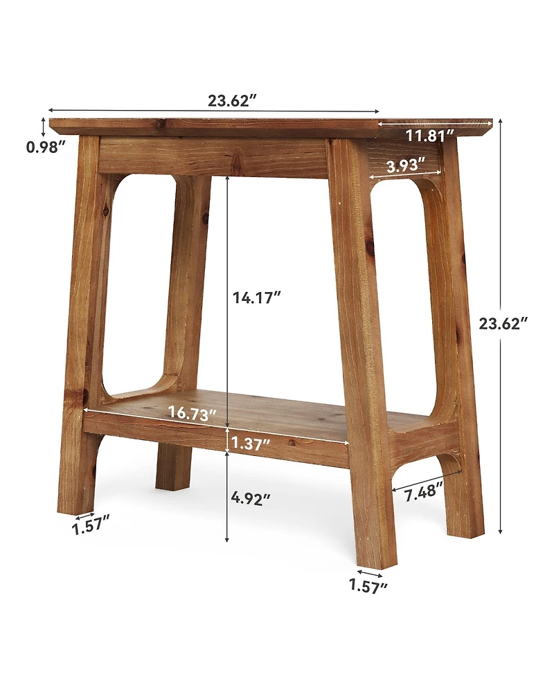 Tribesigns Solid Wood End Tables Set of 2, Narrow 2-Tier Side Table for Small Spaces, Farmhouse Bedside Table Nightstands with Storage