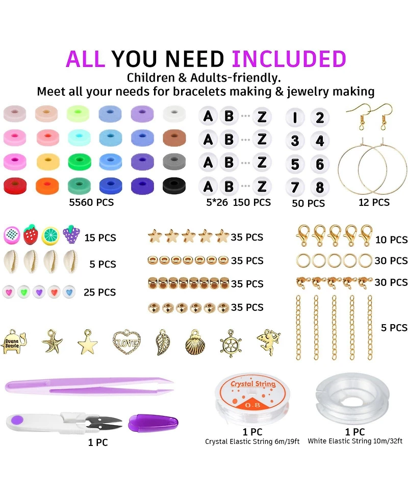 Gnuadz 6000 Clay Beads Bracelet Making Kit Preppy Friendship Polymer Charms Crafts Gifts Ages 6-12 Classic
