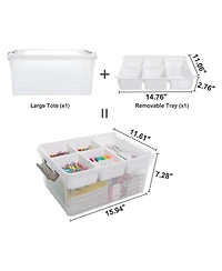 Gnuadz 17Qt Plastic Storage Box Removable Tray Craft Organizer Clear Container Bead Tool Sewing Playdoh