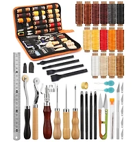 Gnuadz 66 Pcs Leather Working Tools Kit Waxed Thread Groover Awl Stitching Punch Hole Beginner Craft Gifts