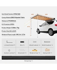 Sugift 4.6x6.6 ft Retractable Car Side Awning UV50+ Shade for Vehicles
