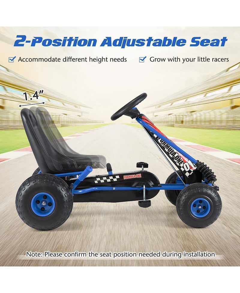 Slickblue Kids Ride On Pedal Go Kart with Adjustable Seat and Multi Terrain Wheels