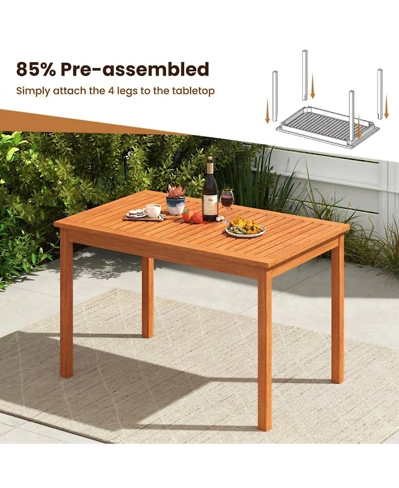 Gouun 48 in Rectangular Wood Outdoor Dining Table for 4-6 People