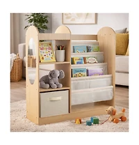 Gouun Kids Toy Storage Organizer with 4-Tier Sling Bookshelf and Full-Length Mirror
