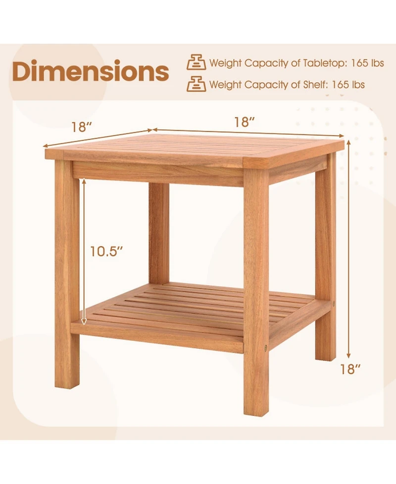 Gouun Acacia Wood 2-Tier Patio Side Table Set of 2 with Slatted Tabletop