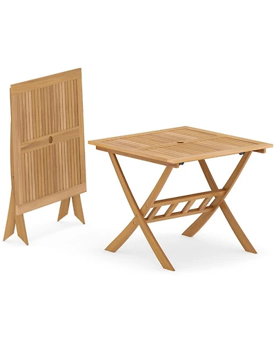 Gouun 36 in Acacia Wood Folding Patio Dining Table with Umbrella Hole