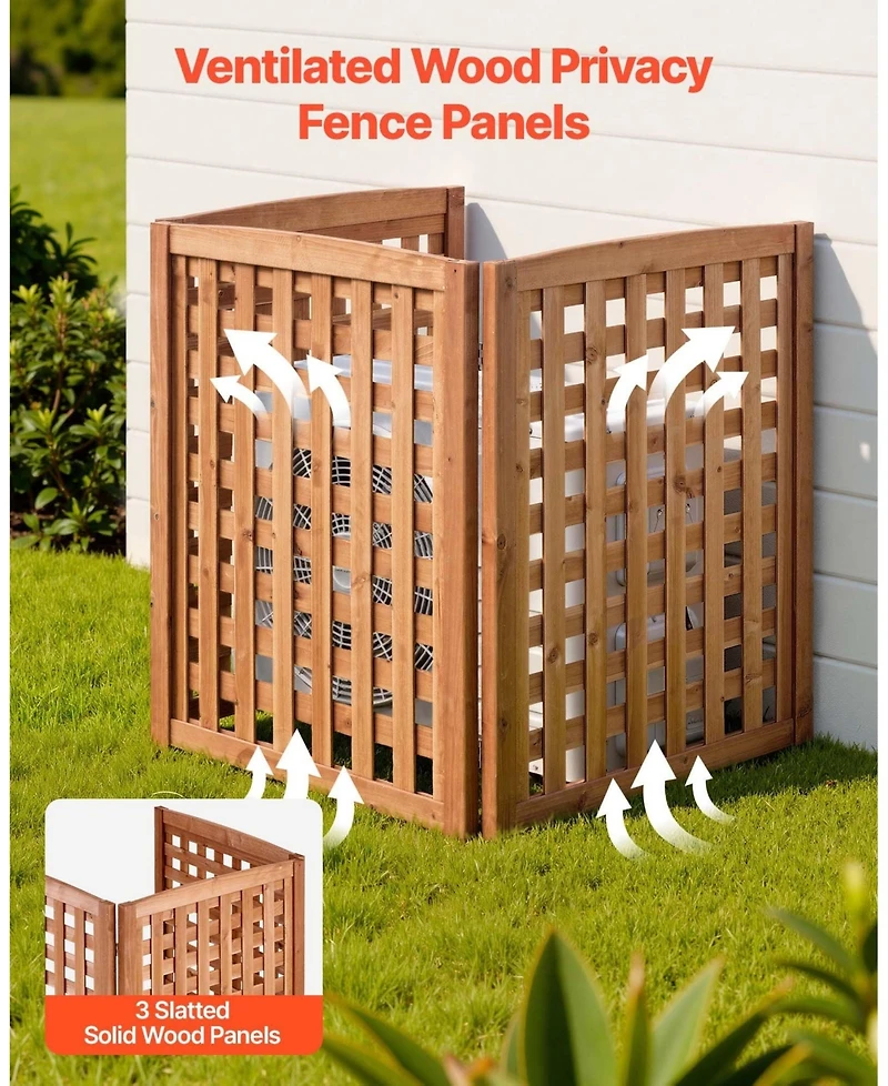 Wood Privacy Screen 32 x 38 in Air Conditioner Cover Fence with Adjustable Angle