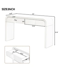 Rainsken 55'' Fluted Console Table, Modern Curved Wood Entryway Table with 2 Storage Drawers and Rounded Silhouette for Living Room, Hallway